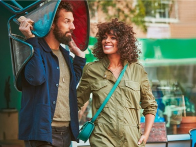 Man and woman walking together outside